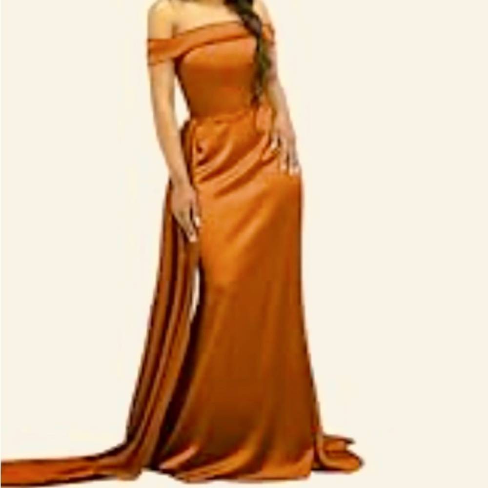 Plus Size Burnt Orange Off the Shoulder Formal Gown